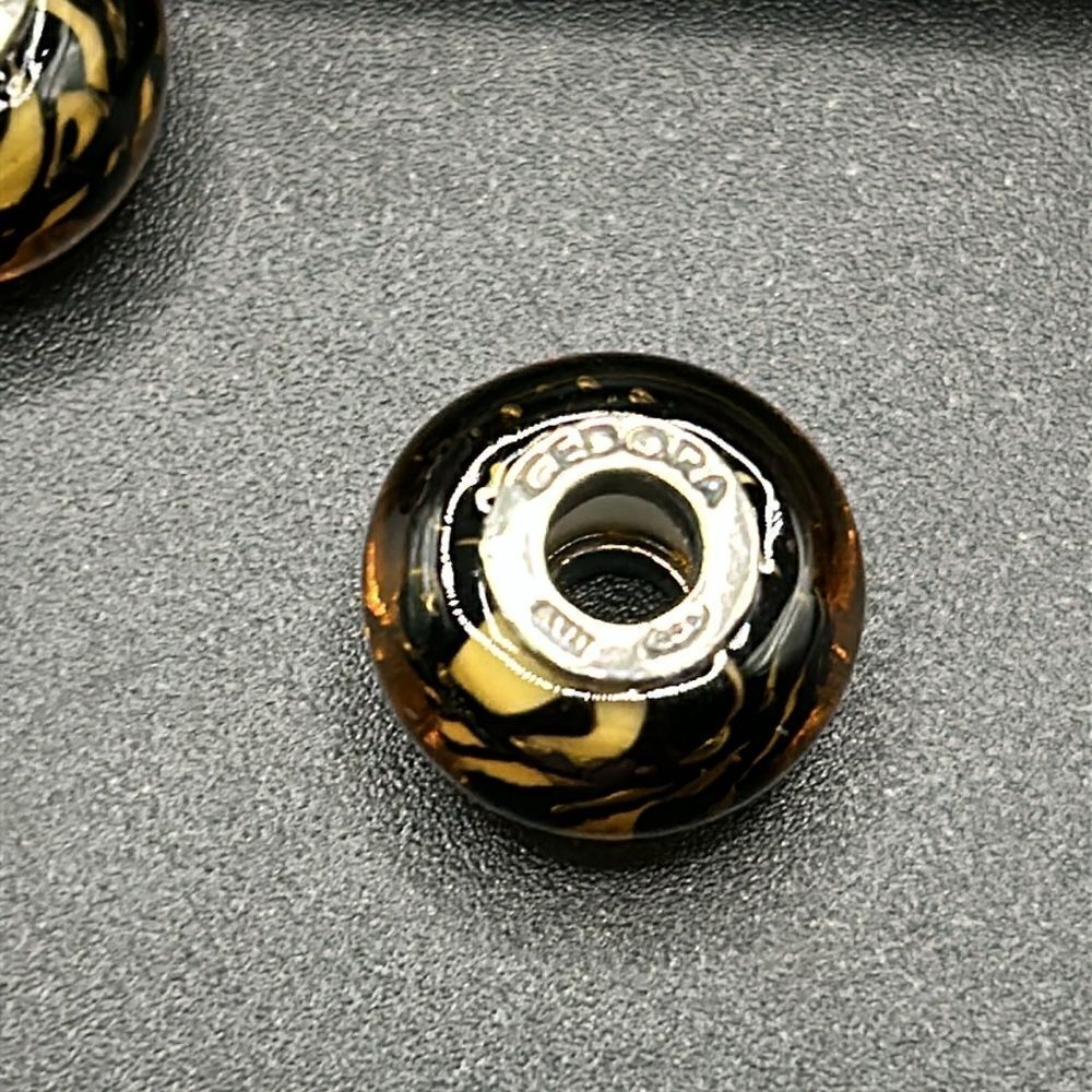 Set of Two Tedora Italy Murano Glass Sterling Silver Tiger Print Beads Charms - Picture 4 of 5